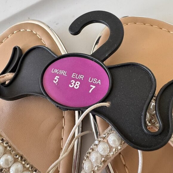 Primark Womens SILVER WITH RHINESTONE Faux Leather Beaded Accent Sandals 7 - Picture 4 of 5